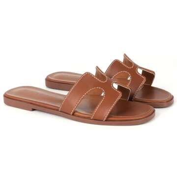 ZASEPY Flat Sandals for Women Comfortable Womens Sandals Dressy Summer Sandals Open Toe Leather Slid...