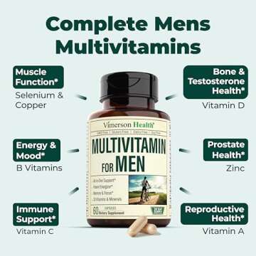 Multivitamin for Men - Daily Mens Multivitamins & Multiminerals with Vitamin A, C, D, E, B12, Zinc & More Essential Vitamins for Men - Mens Vitamins for Energy, Focus, and Mens Health. 60 Capsules