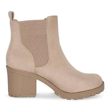 STYLISH S ABBY - Women's Platform Chelsea Ankle Boots Chunky Block Heel Lug Sole (Taupe Imsu, 7.5)