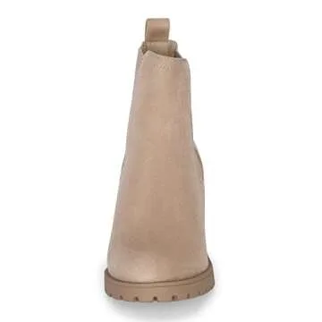 STYLISH S ABBY - Women's Platform Chelsea Ankle Boots Chunky Block Heel Lug Sole (Taupe Imsu, 7.5)