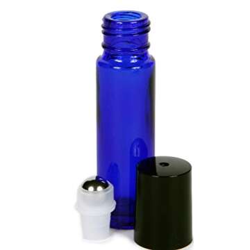 Vivaplex, 24, Cobalt Blue, 10 ml Glass Roll-on Bottles with Stainless Steel Roller Balls. 3-3 ml Droppers included