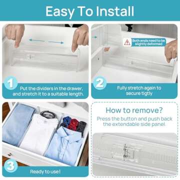 Vtopmart 8 Pack Drawer Dividers for Clothes, Adjustable 4" High Expandable from 10.6"-17" Dresser Drawer Organizer, Clear Plastic Separators for Dresser, Baby Clothing, Cosmetic and Office Storage