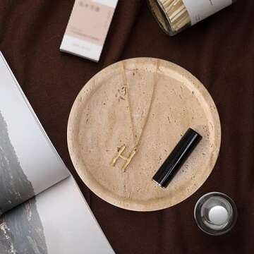 Real Travertine Tray for Jewelry, 7.9 Inch Round Marble Tray Trinket Dish, Vanity Tray for Women's Gift, Decorative Tray for Bathroom Kitchen Counter, Nightstand, Dresser, Table & Home Decor(Beige)