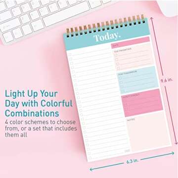 S&O Daily Planner Notepad for Productivity - 52 Page Routine To Do List - Undated Writing pad and Organizer - Every dayTo Do List Scheduler- Coiled Task Planner - Regular calendar Planner - TEAL