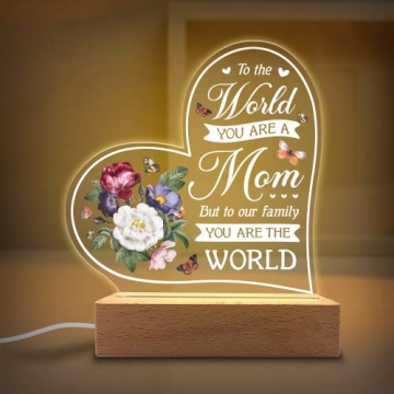 KITCHENVOY Acrylic Night Light Gift for Mother - to Our Family You are The World - Acrylic Light Gif...
