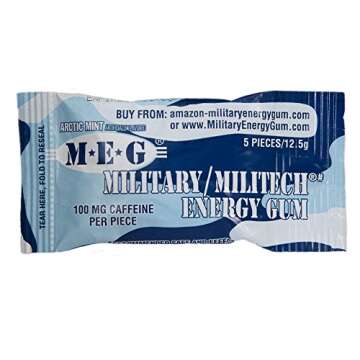 MEG - Military Energy Gum | 100mg of Caffeine Per Piece + Increase Energy + Boost Physical Performan...