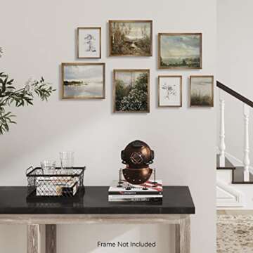 Rustic French Country Wall Art Decor - Boho Art Deco Victoria Picture Bathroom - Modern Farmhouse Kitchen Poster Print Set - Aesthetic Vintage Landscape - Green Spring Summer Nature Lake Meadow Sketch