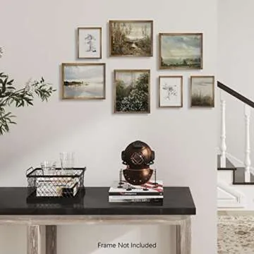 Rustic French Country Wall Art Decor - Boho Art Deco Victoria Picture Bathroom - Modern Farmhouse Kitchen Poster Print Set - Aesthetic Vintage Landscape - Green Spring Summer Nature Lake Meadow Sketch