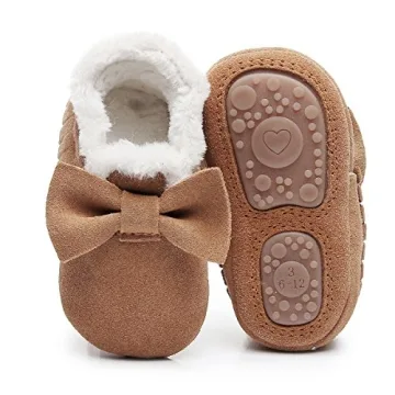 HONGTEYA Baby Moccasins with Fur Fleece Rubber Soles Warm Snow Boots Leather Baby Shoes for Boys Gir...