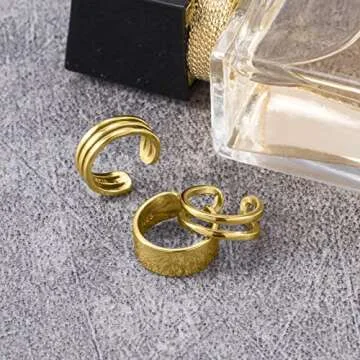 PAGOW 3PCS Cuff Earrings 925 Sterling Silver CZ Non Piercing Fake Helix Cartilage Earcuff, Adjustable Minimalist Conch Women Clip On Gold adornment