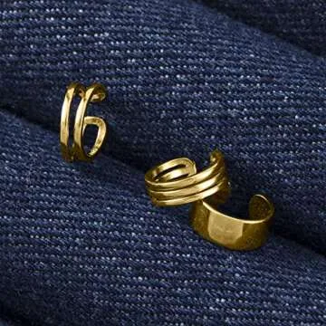 PAGOW 3PCS Cuff Earrings 925 Sterling Silver CZ Non Piercing Fake Helix Cartilage Earcuff, Adjustable Minimalist Conch Women Clip On Gold adornment