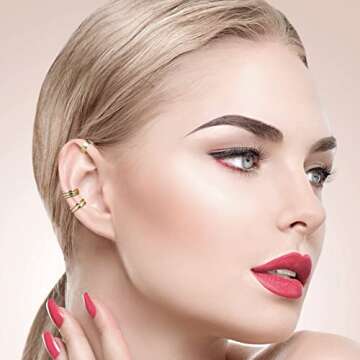 PAGOW 3PCS Cuff Earrings 925 Sterling Silver CZ Non Piercing Fake Helix Cartilage Earcuff, Adjustable Minimalist Conch Women Clip On Gold adornment