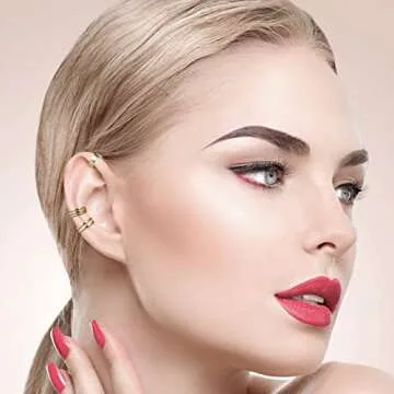 PAGOW 3PCS Cuff Earrings 925 Sterling Silver CZ Non Piercing Fake Helix Cartilage Earcuff, Adjustable Minimalist Conch Women Clip On Gold adornment