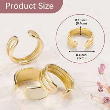 PAGOW 3PCS Cuff Earrings 925 Sterling Silver CZ Non Piercing Fake Helix Cartilage Earcuff, Adjustable Minimalist Conch Women Clip On Gold adornment