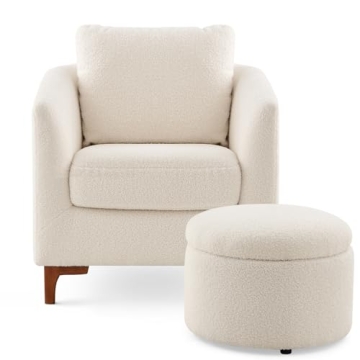 Plush Sherpa Accent Chair with Ottoman Cream Comfort