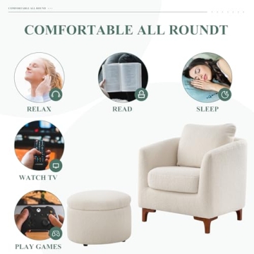 Plush Sherpa Accent Chair with Ottoman Cream Comfort