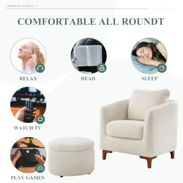 Plush Sherpa Accent Chair with Ottoman Cream Comfort