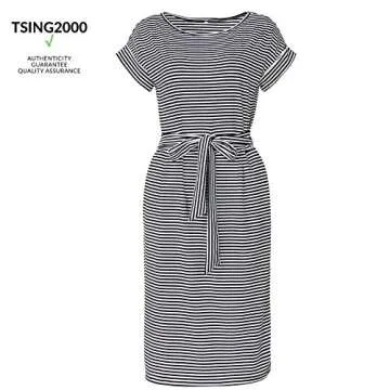 PALINDA Women's Striped Elegant Short Sleeve Wear to Work Casual Pencil Dress with Belt (S, Black)