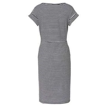 PALINDA Women's Striped Elegant Short Sleeve Wear to Work Casual Pencil Dress with Belt (S, Black)