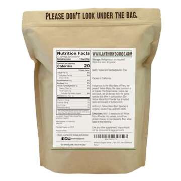 Anthony's Organic Yellow Maca Root Powder, 1 lb, Raw, Gluten Free, Non GMO, Non Gelatinized