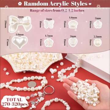 270-320CS Mix Assorted ABS Imitation Pearl Beads for Bracelet Making, Flower Bow Butterfly Star Hear...