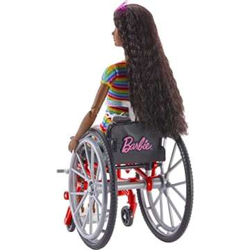 Barbie Fashionistas Doll #166 with Wheelchair and Ramp, Crimped Brunette Hair and Rainbow-Striped Dress with Accessories (Amazon Exclusive)