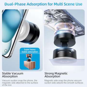 Vacuum Suction Magnetic Phone Holder, Adjustable Vacuum Magnetic Car Phone Holder Foldable Vacuum Ma...