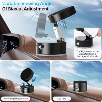 Vacuum Suction Magnetic Phone Holder, Adjustable Vacuum Magnetic Car Phone Holder Foldable Vacuum Magnetic Cell Phone Holder Stand Suction Phone mount for iPhone 16/15/14/13/12/Gym/Shower/Car/Mirror