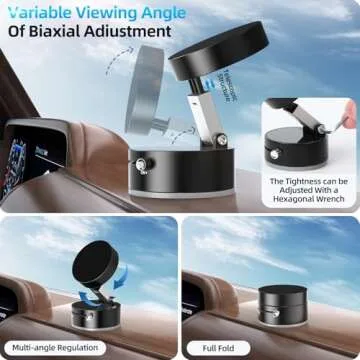 Vacuum Suction Magnetic Phone Holder, Adjustable Vacuum Magnetic Car Phone Holder Foldable Vacuum Magnetic Cell Phone Holder Stand Suction Phone mount for iPhone 16/15/14/13/12/Gym/Shower/Car/Mirror