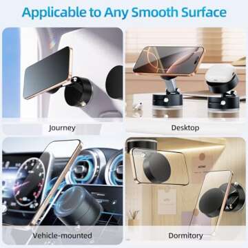 Vacuum Suction Magnetic Phone Holder, Adjustable Vacuum Magnetic Car Phone Holder Foldable Vacuum Magnetic Cell Phone Holder Stand Suction Phone mount for iPhone 16/15/14/13/12/Gym/Shower/Car/Mirror