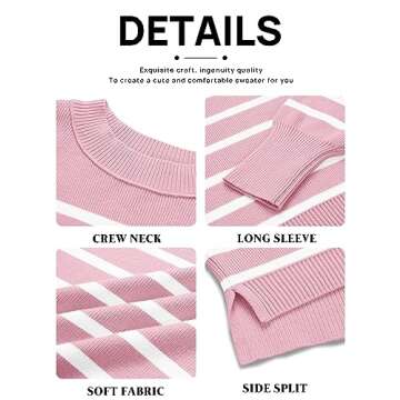MEROKEETY Casual Oversized Round Neck Drop Shoulder Striped Color Block Short Sweaters for Women, Pink, Medium