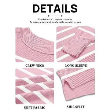 MEROKEETY Casual Oversized Round Neck Drop Shoulder Striped Color Block Short Sweaters for Women, Pink, Medium