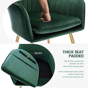 Gold Thumb Velvet Dinning Chair Set of 2 Mid-Back Accent Chair Modern Leisure Armchair with Gold Plating Legs Upholstered Living Room Chair (Royal Green-2PCS)