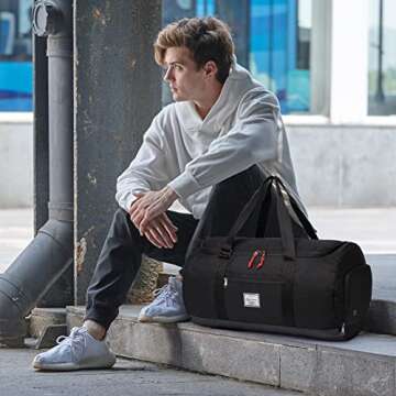 Lyweem 60L Duffle Bag for Men Travel Duffel Bag Large Size for Women Weekender Overnight with Shoes Compartment Multifunctional Gym Bags, Black
