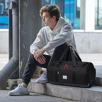 Lyweem 60L Duffle Bag for Men Travel Duffel Bag Large Size for Women Weekender Overnight with Shoes Compartment Multifunctional Gym Bags, Black