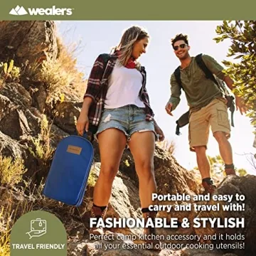 12 Piece Camp Kitchen Cooking Utensil Set Travel Organizer Grill Accessories Portable Compact Gear for Backpacking BBQ Camping Hiking Travel Cookware Kit Water Resistant Case (Blue)