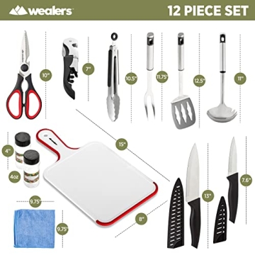 12 Piece Camp Kitchen Cooking Utensil Set Travel Organizer Grill Accessories Portable Compact Gear for Backpacking BBQ Camping Hiking Travel Cookware Kit Water Resistant Case (Blue)