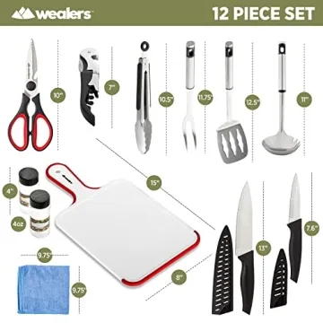 12 Piece Camp Kitchen Cooking Utensil Set Travel Organizer Grill Accessories Portable Compact Gear for Backpacking BBQ Camping Hiking Travel Cookware Kit Water Resistant Case (Blue)