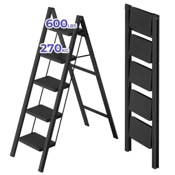 JOISCOPE 5 Step Ladder - Foldable, Space-Saving, 600lbs Capacity