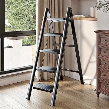 JOISCOPE 5 Step Ladder Foldable Space-Saving 600lbs