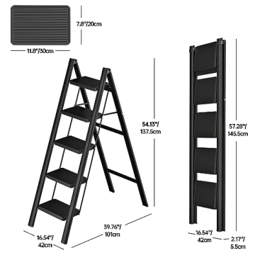 JOISCOPE 5 Step Ladder Foldable Space-Saving 600lbs