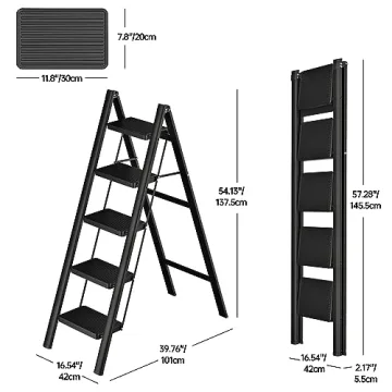 JOISCOPE 5 Step Ladder Foldable Space-Saving 600lbs