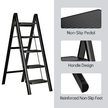 JOISCOPE 5 Step Ladder Foldable Space-Saving 600lbs