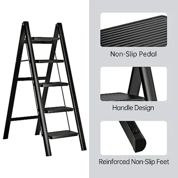 JOISCOPE 5 Step Ladder Foldable Space-Saving 600lbs