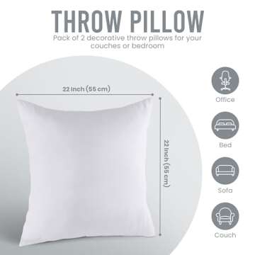 Utopia Bedding Throw Pillows Insert (Pack of 2, White) - 22 x 22 Inches Bed and Couch Pillows - Indoor Decorative Pillows