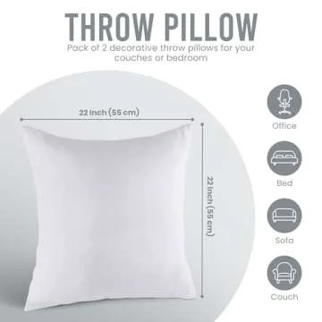 Utopia Bedding Throw Pillows Insert (Pack of 2, White) - 22 x 22 Inches Bed and Couch Pillows - Indoor Decorative Pillows