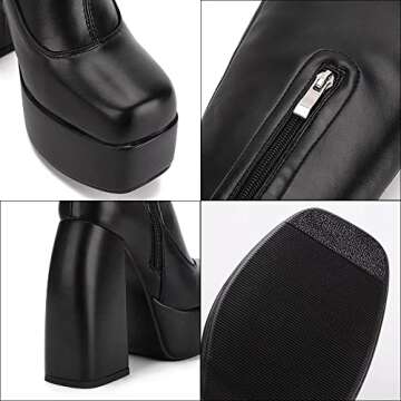 Greemarliy Womens Mid Calf Knee High Boots High Heel Round-Toe Side Zipper Punk Style Shoes Combat Boots For Women Size 9
