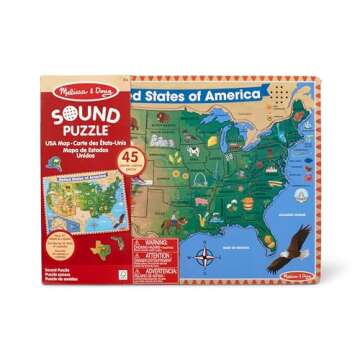 Melissa & Doug USA Map Sound Puzzle - Wooden Puzzle With Sound Effects (40 pcs), Multicolor - States And Capitals Map Puzzle, Educational Toy, Geography For Kids Ages 5+