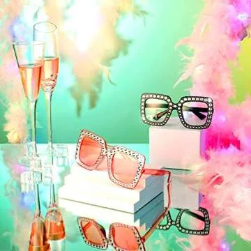 2 Pack LED Feather Boas, String LED Lights with Rhinestone Sunglasses for Halloween Party Wedding Decoration(Vivid Color)