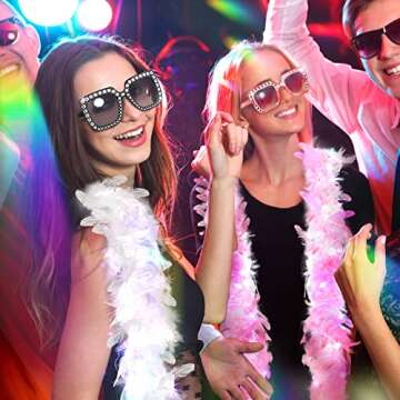 2 Pack LED Feather Boas, String LED Lights with Rhinestone Sunglasses for Halloween Party Wedding Decoration(Vivid Color)